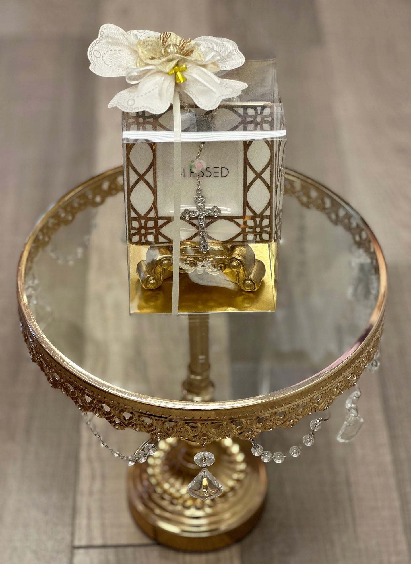 4" Blessed Tray/Gold Easel/Decade Rosary