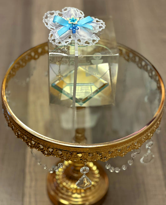 Glass Heart Stand with Rosary