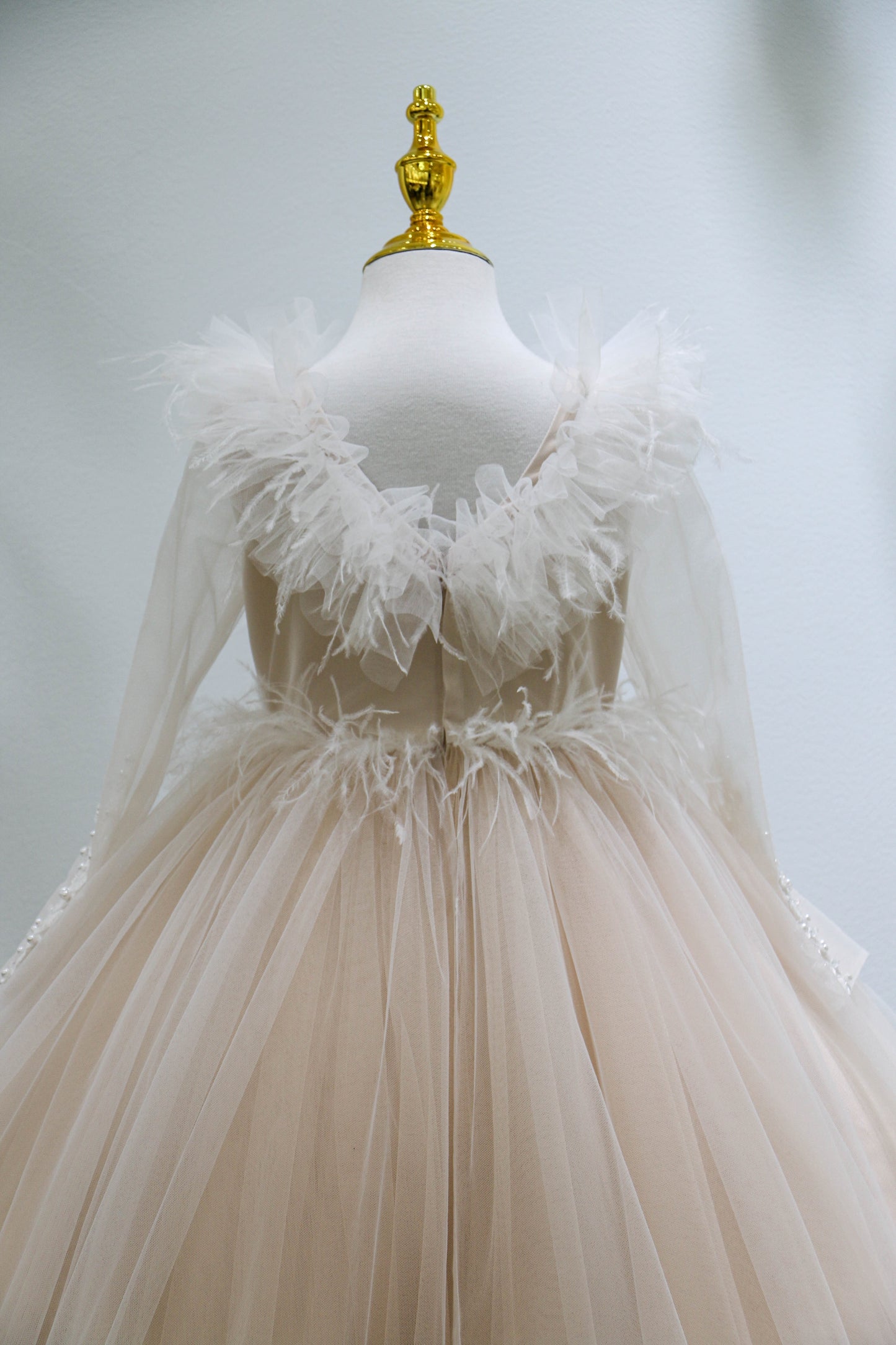 Girls Gown w/Tulle, Feather Accents