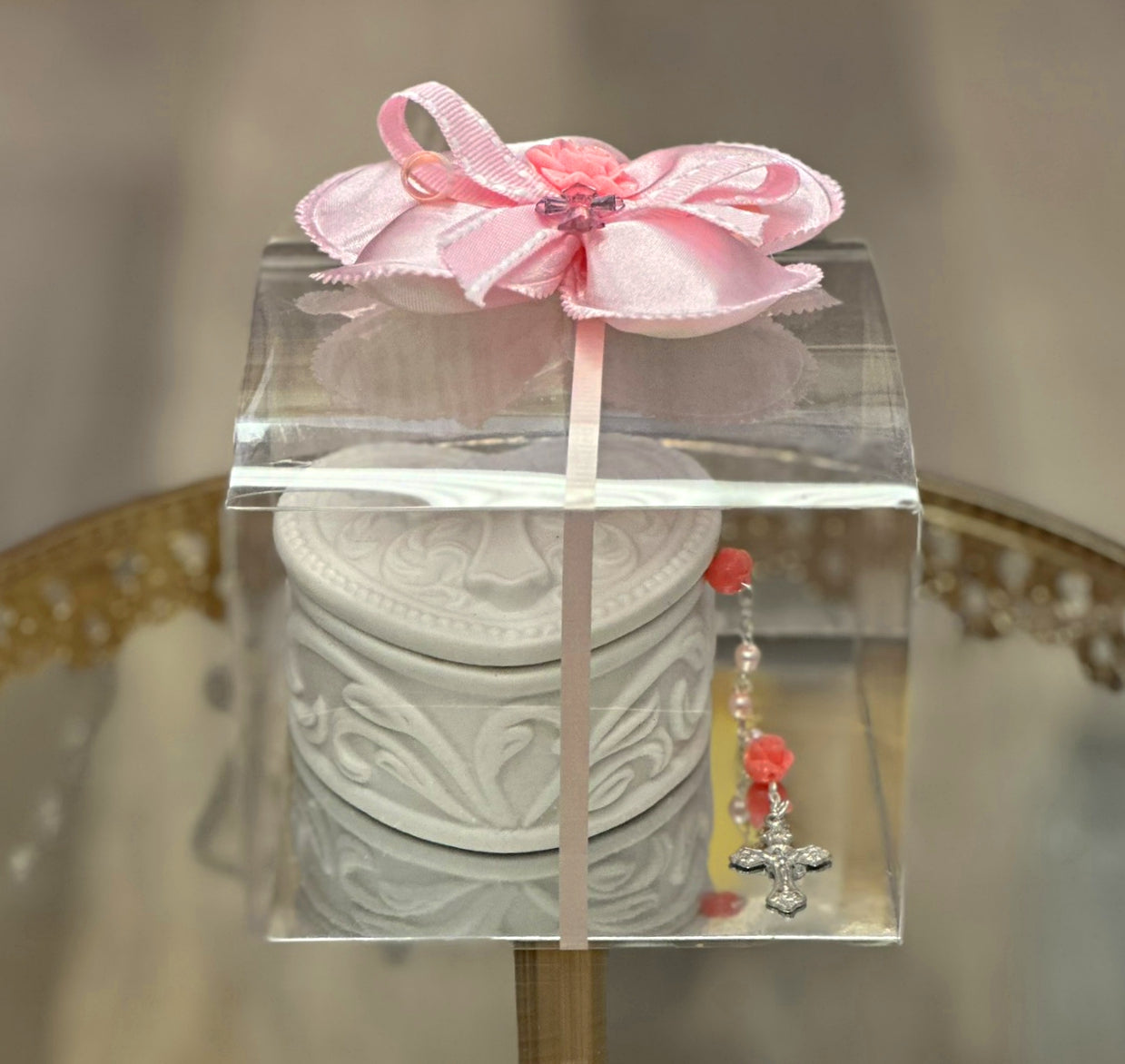 Heart Trinket Box with Rosary