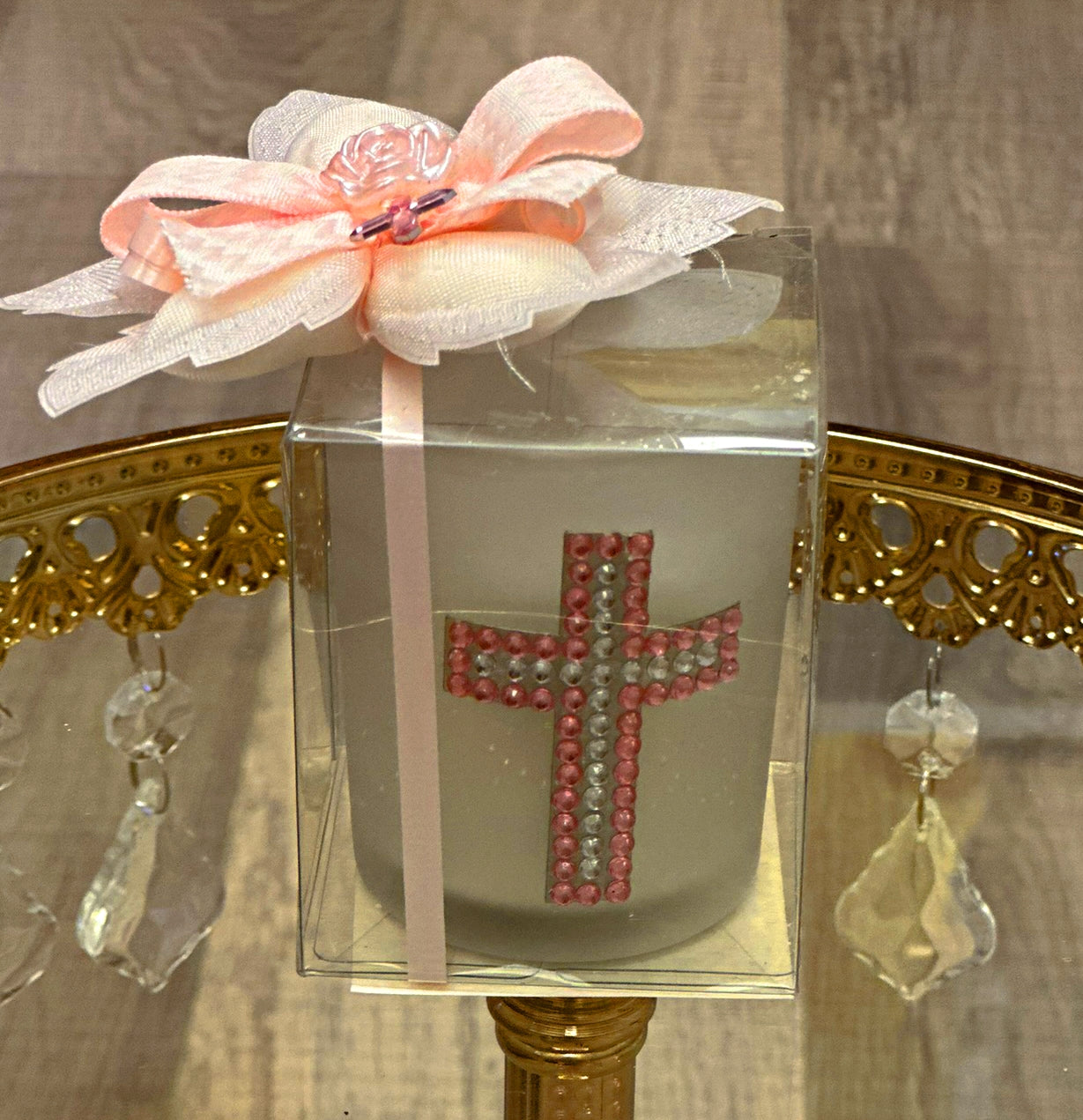 Glass Votive Holder with Cross