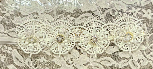 Baby Headband with Lace Applique and Pearls