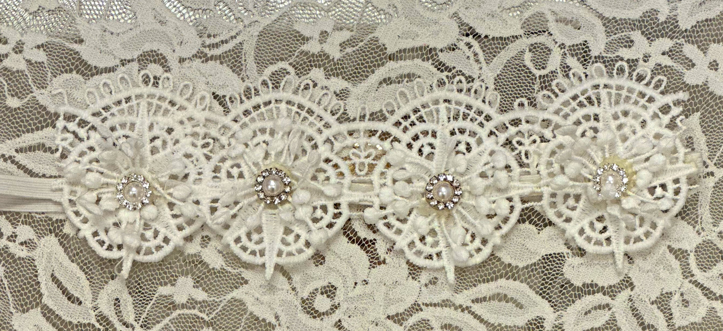 Baby Headband with Lace Applique and Pearls