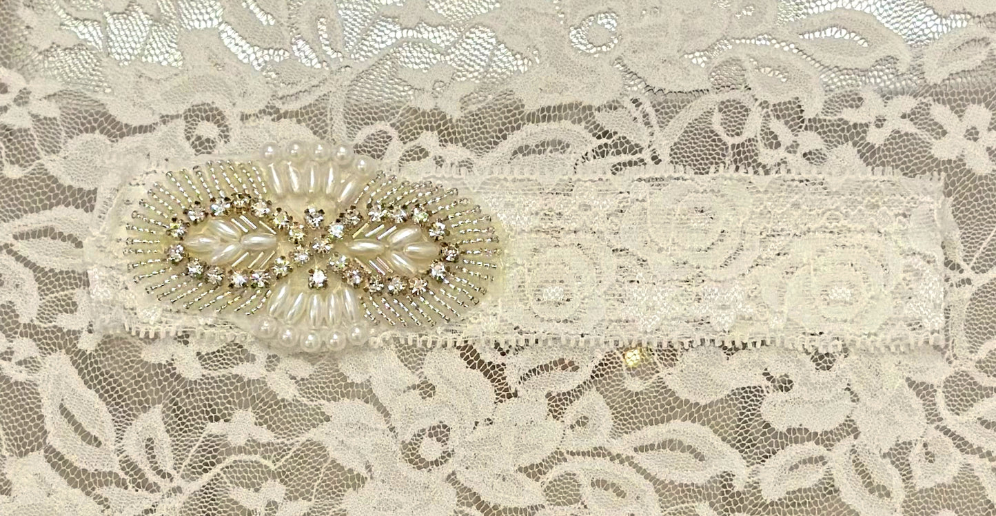 Infant Lace Headband with Pearl Applique