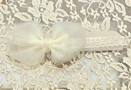 Infant Lace Headband with Organza Bow