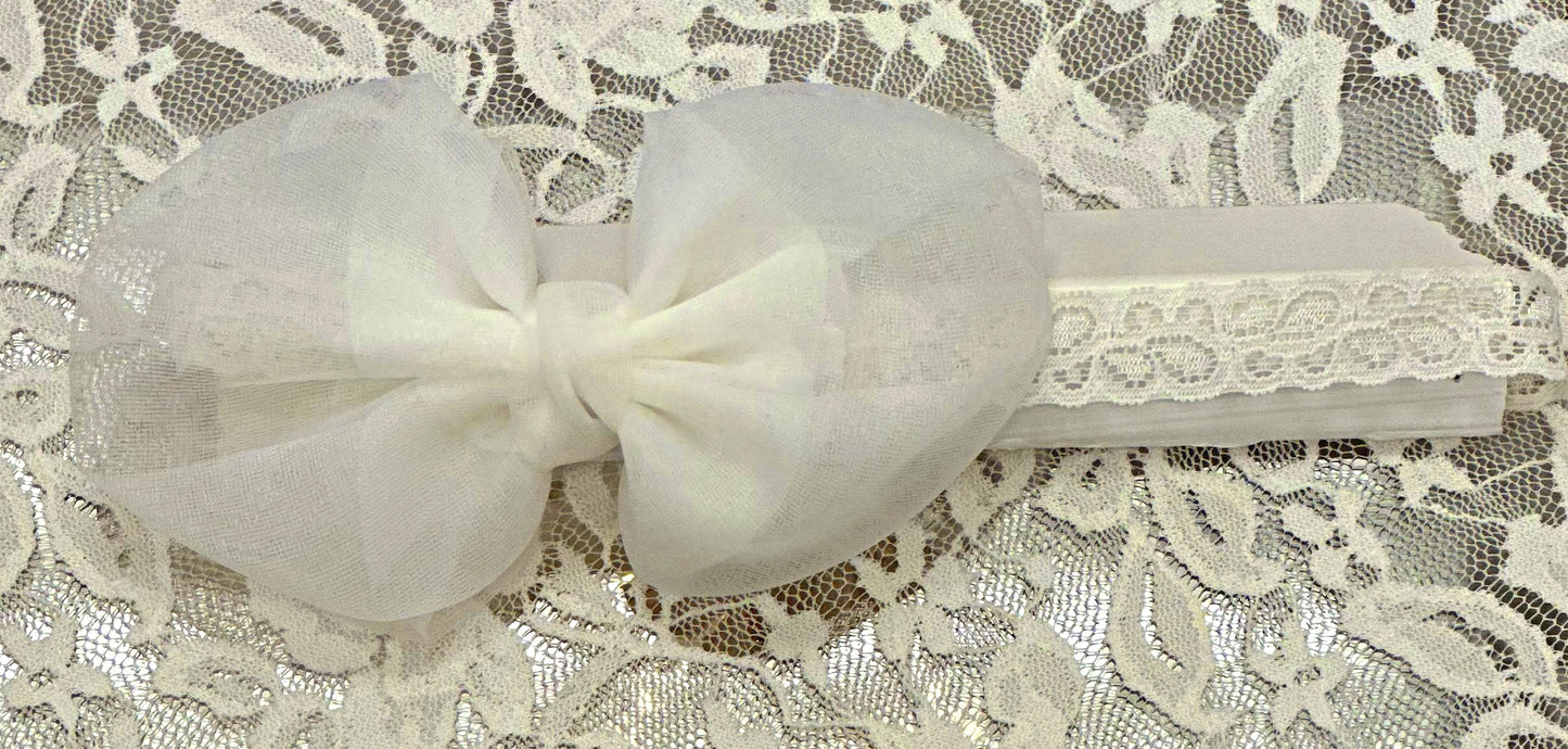 Infant Lace Headband with Organza Bow