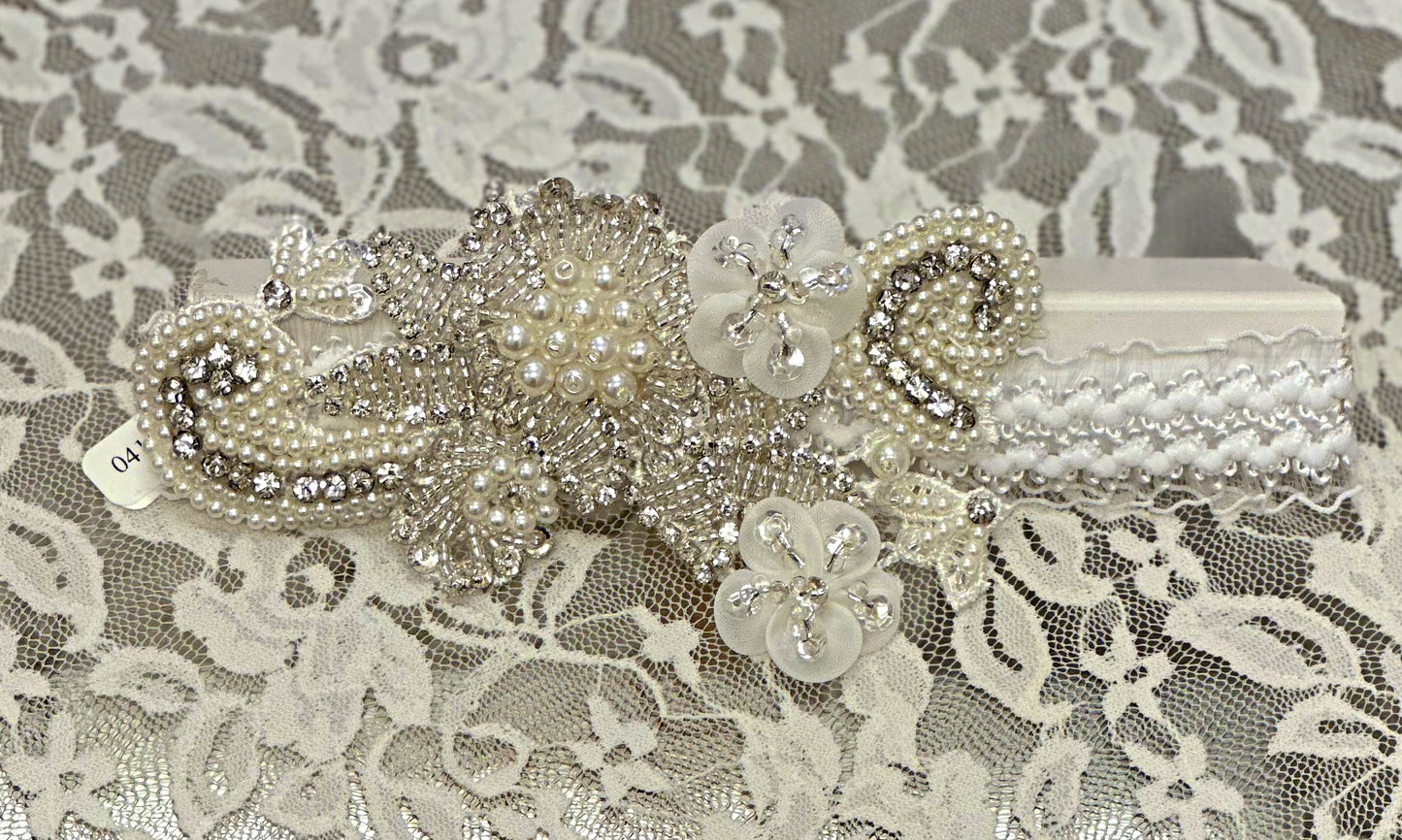 Infant Lace Headband with Pearl Applique