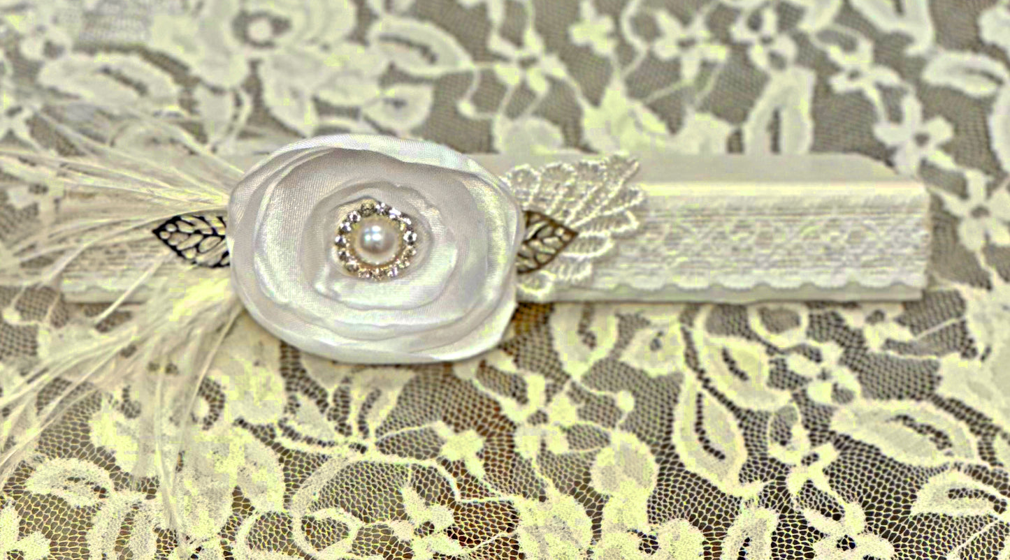 Infant Lace Headband with Flower, Feather