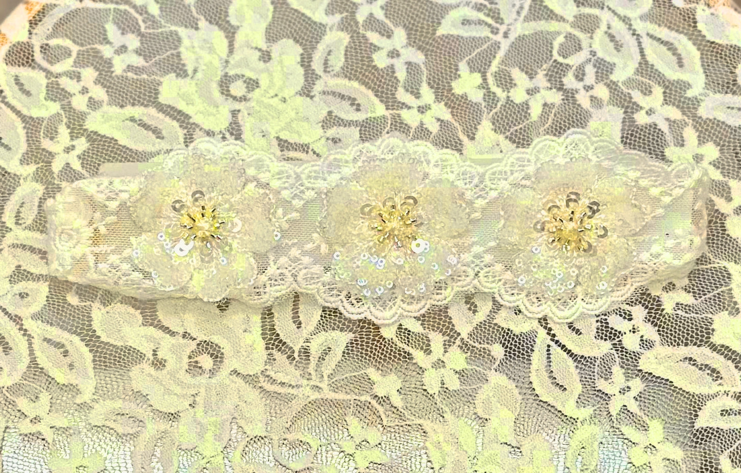 Infant Lace Headband with Sequin Flowers