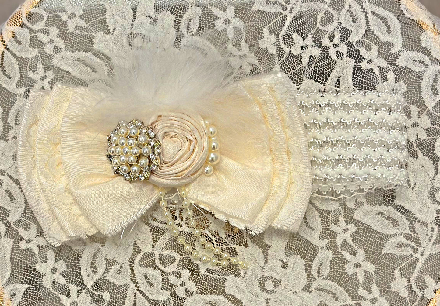 Infant Lace Headband with Silk Bow