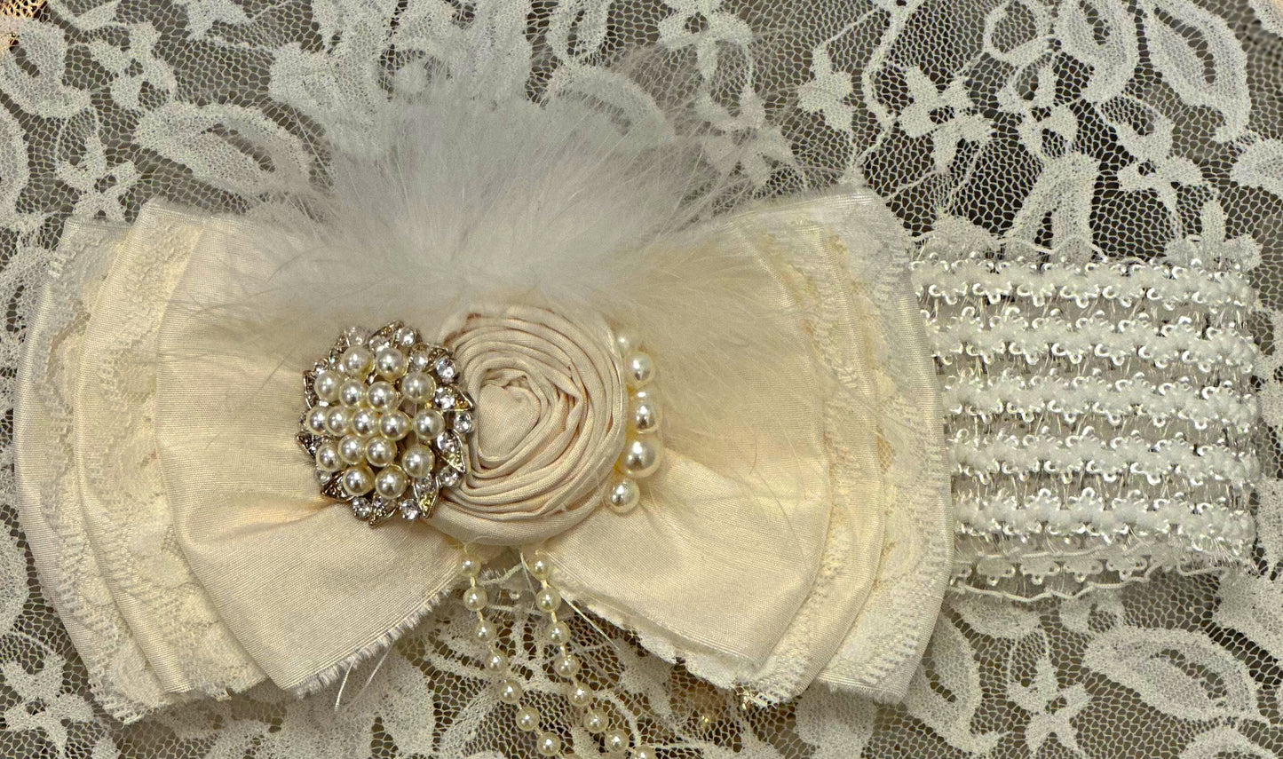 Infant Lace Headband with Silk Bow