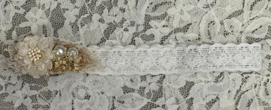Ivory Headband with Flowers and Pearls