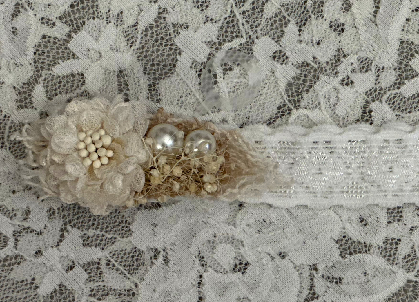 Ivory Headband with Flowers and Pearls