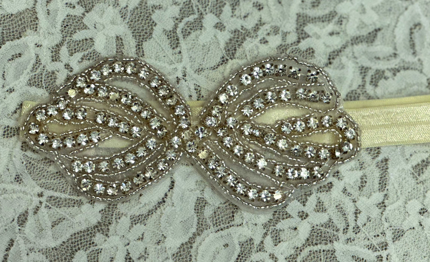 Ivory Headband with Rhinestone Applique