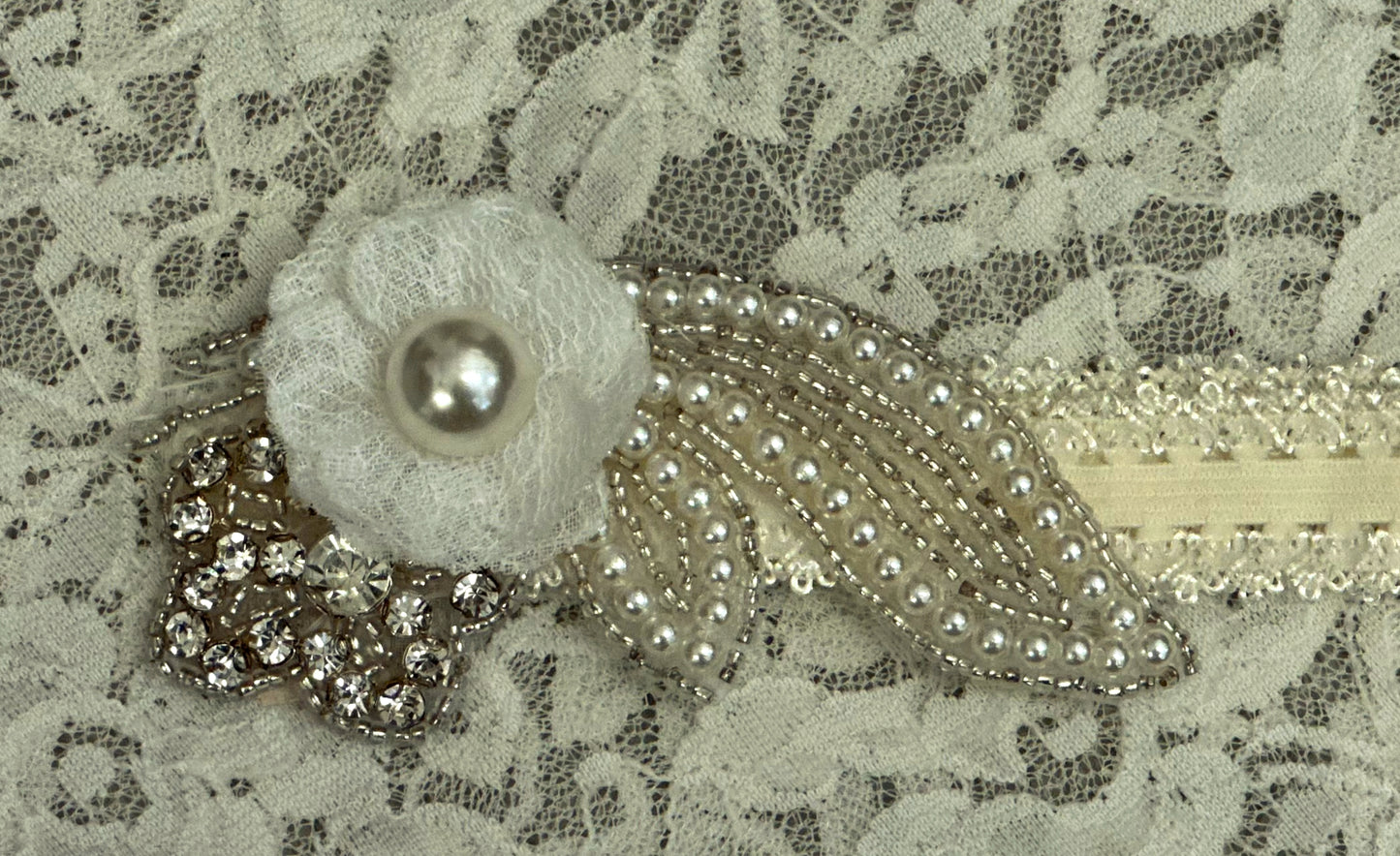 Ivory Lace Headband with Pearl Applique, Rose