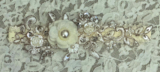 Ivory Lace Headband with Roses, Applique