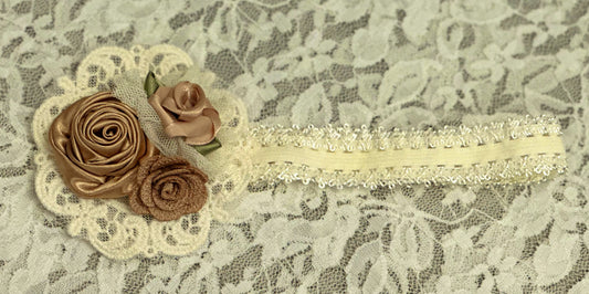 Ivory Lace Headband with Lace, Flowers