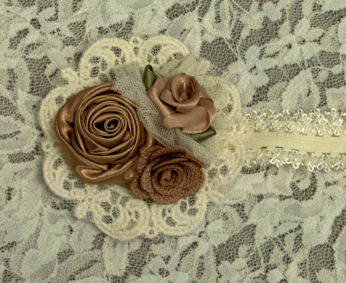 Ivory Lace Headband with Lace, Flowers