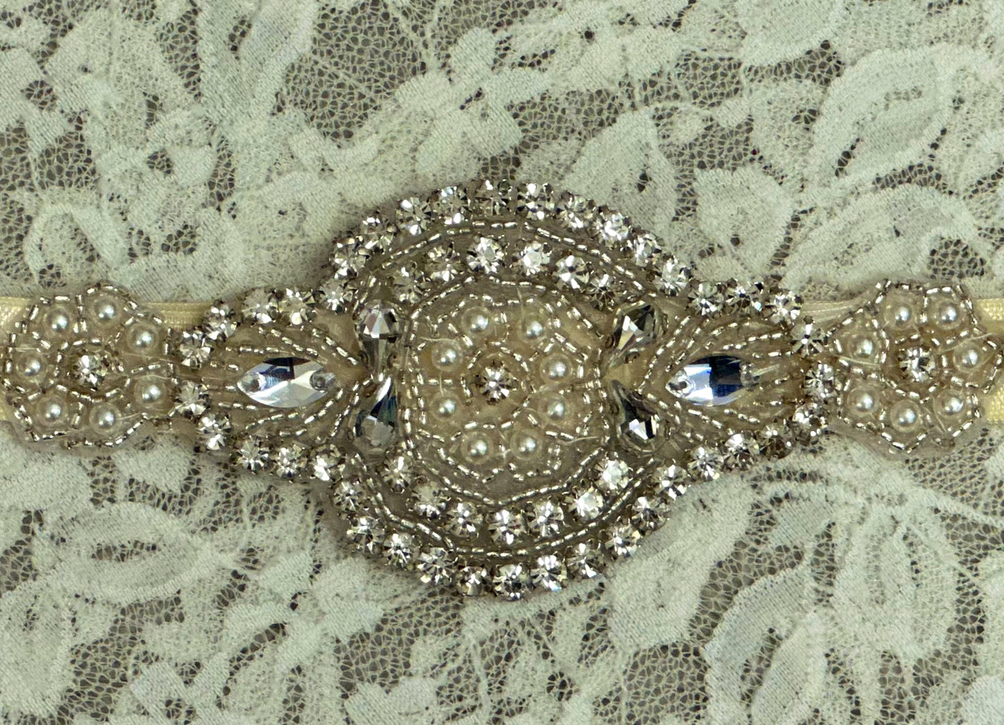 Ivory Headband with Rhinestone Applique