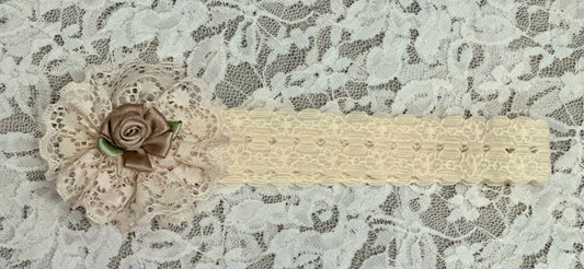 Ivory Lace Headband with Lace, Satin Flower