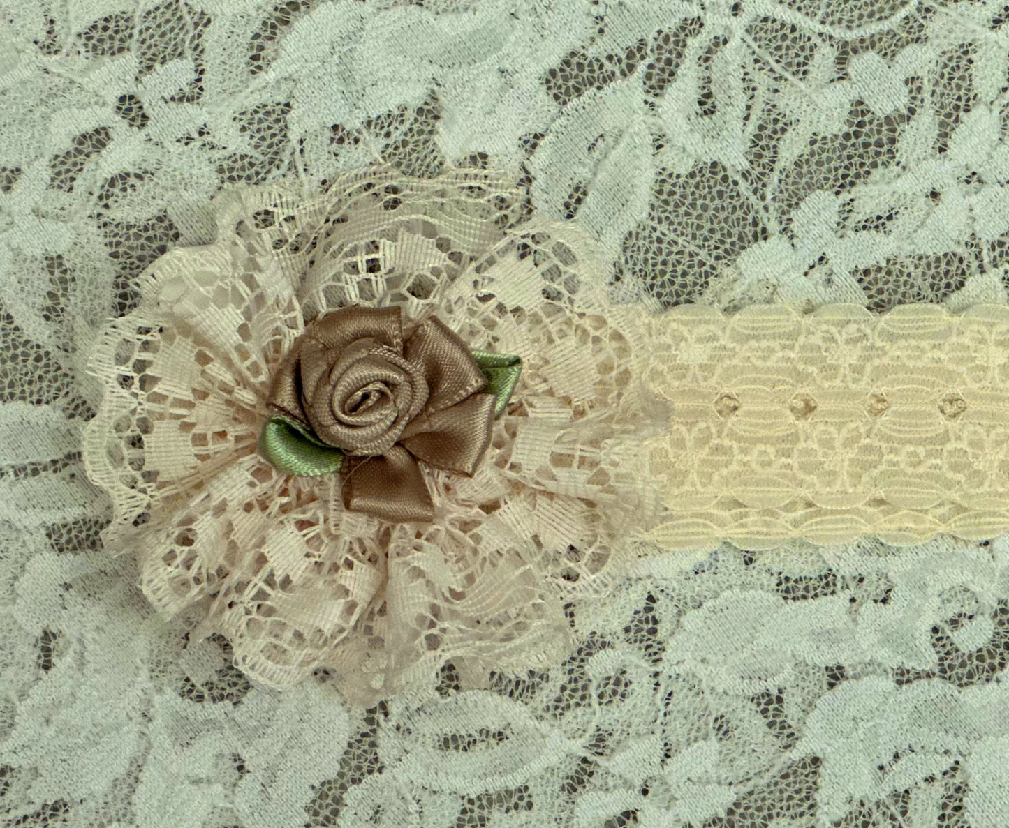 Ivory Lace Headband with Lace, Satin Flower