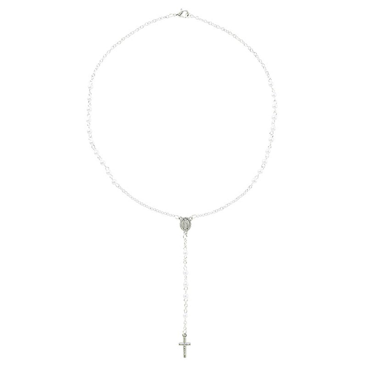 Faux Pearl Rosary Necklace