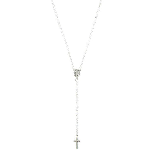 Faux Pearl Rosary Necklace