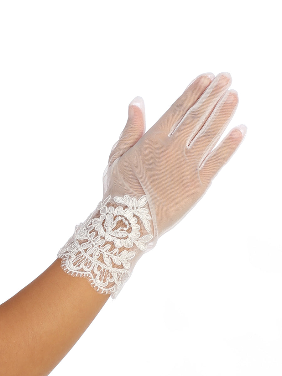 Girls Mesh Lace Applique Wrist Length Gloves
