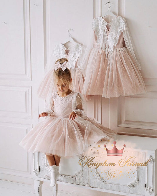 Girls LS Tulle Dress w/Angel Wings