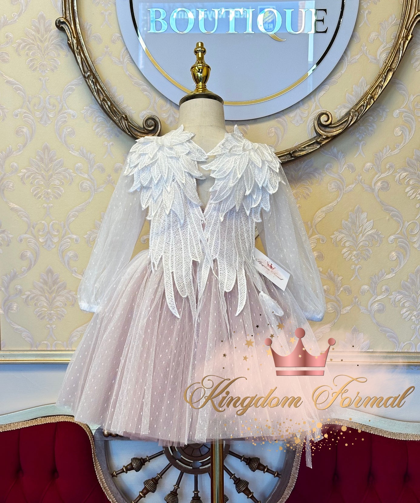 Girls LS Tulle Dress w/Angel Wings