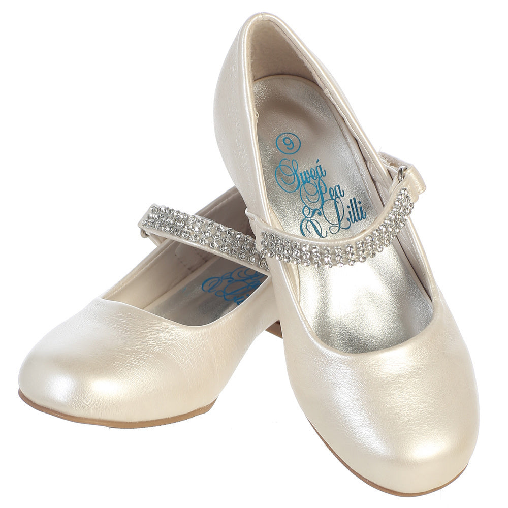 Girl's shoes with 1" heel and rhinestone strap