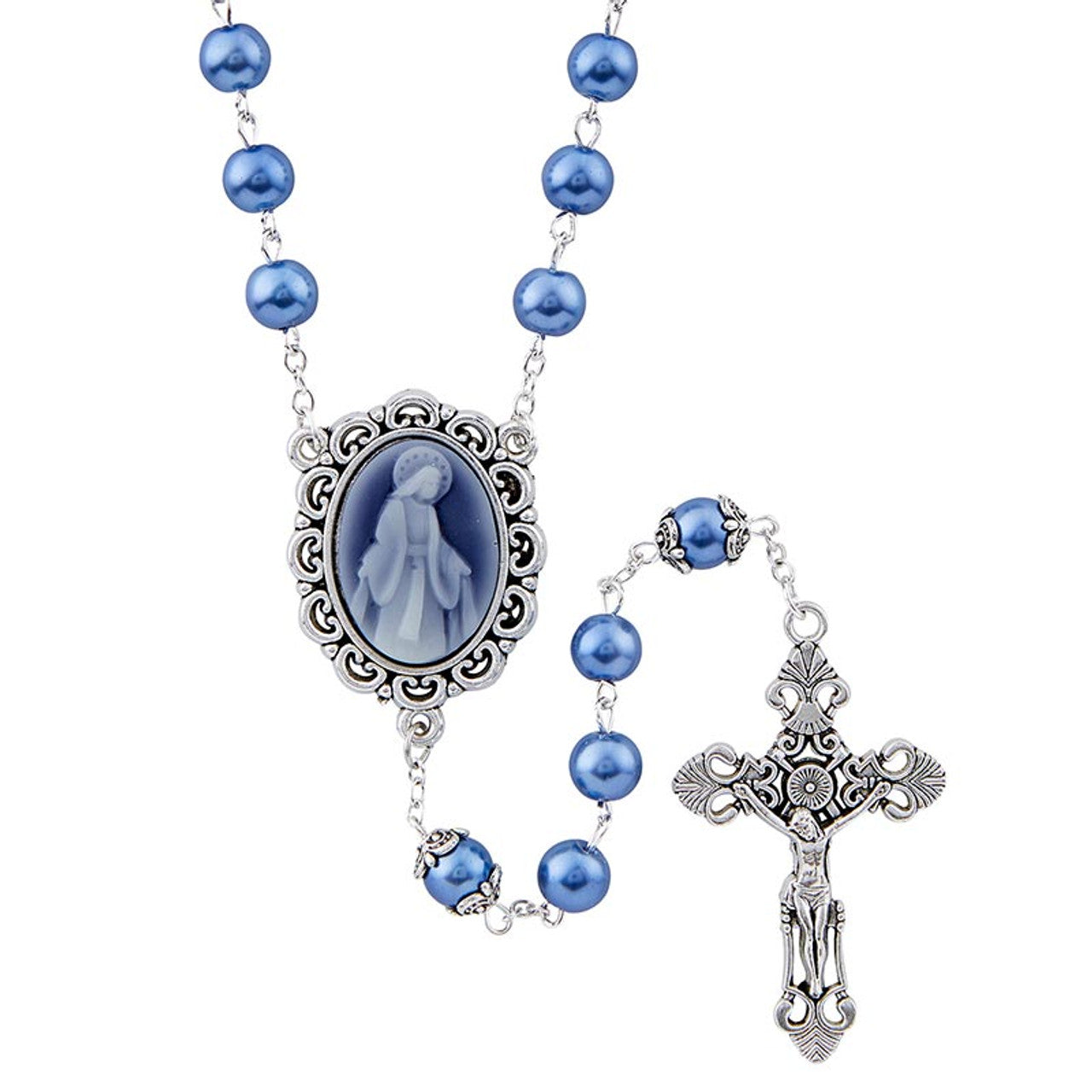 Madonna & Child Cameo Rosary Blue