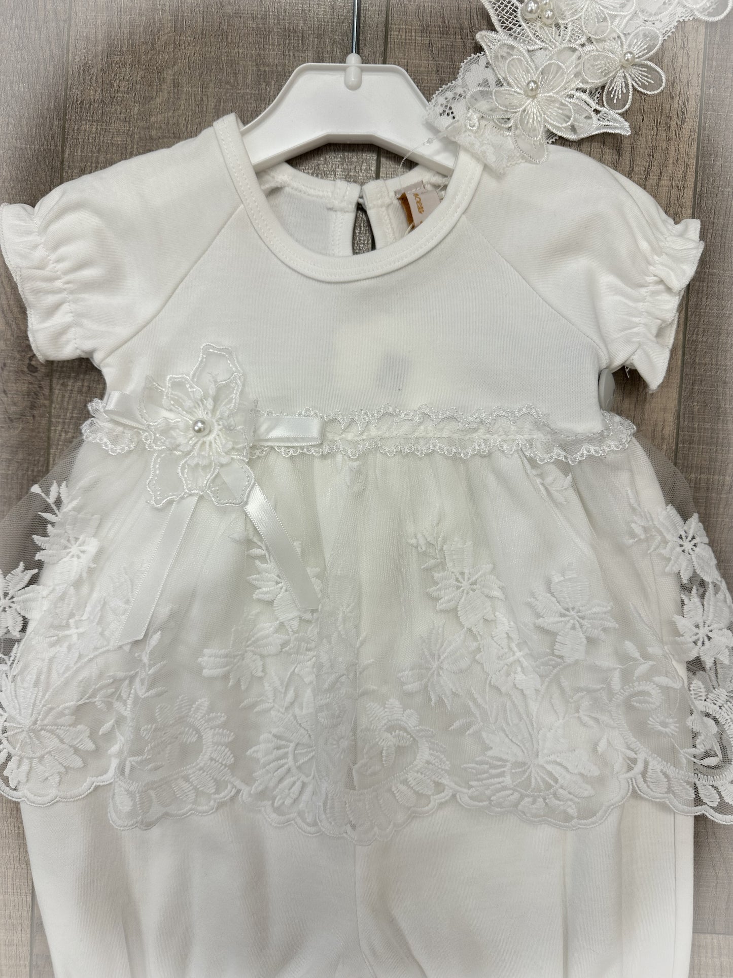 Infant Onesie w/Skirt Overlay, Headband