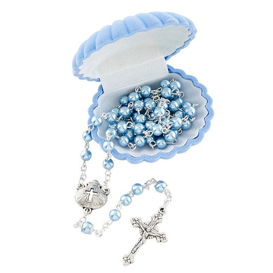 Blue Shell Box w/Rosary