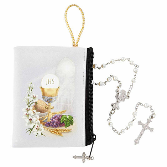 First Communion Rosary w/Zipper Case