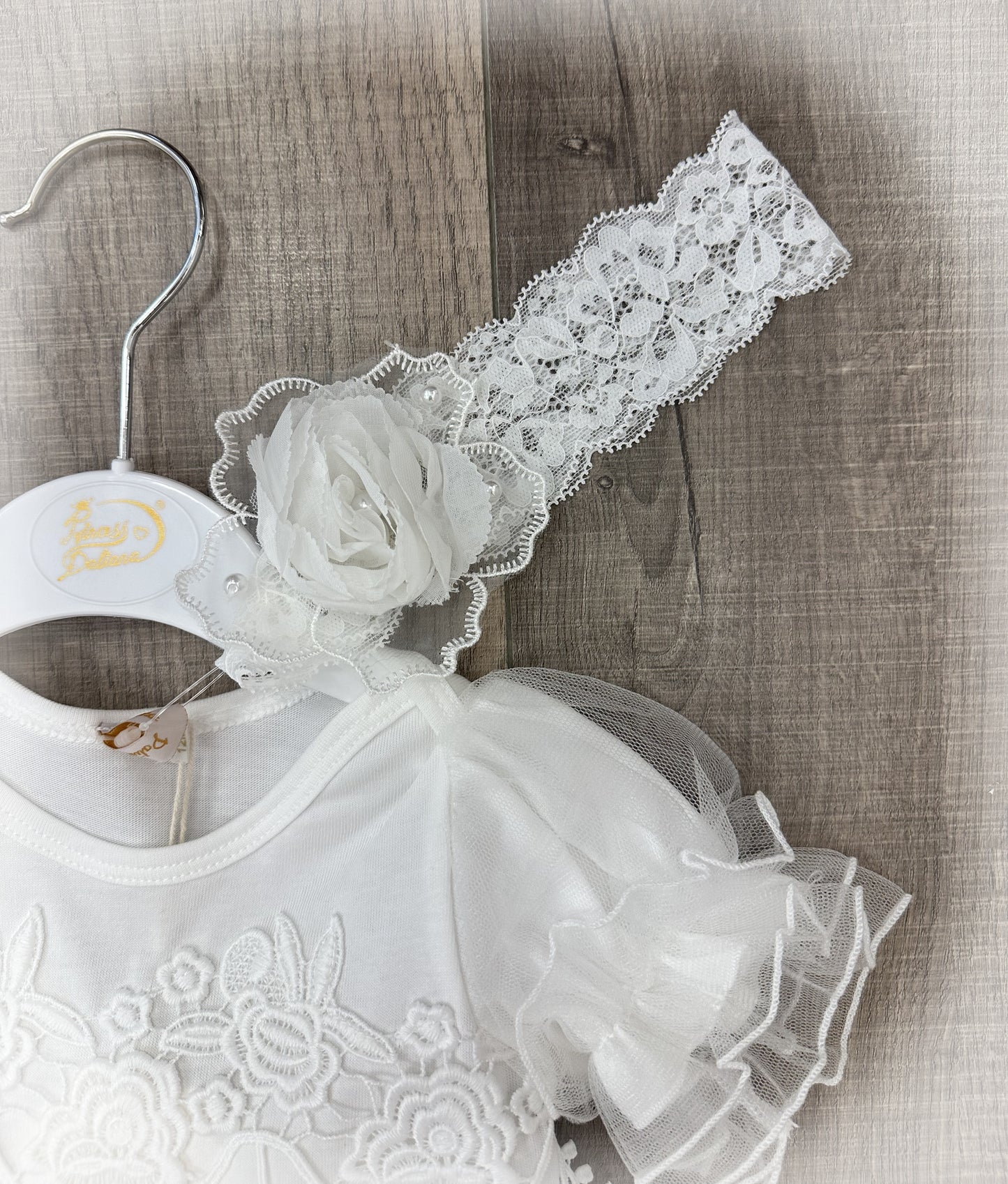 Infant Onesie w/Skirt Overlay, Headband