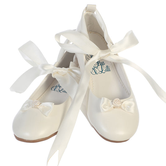 Girl's flat shoes with rhinestone strap and bow accent