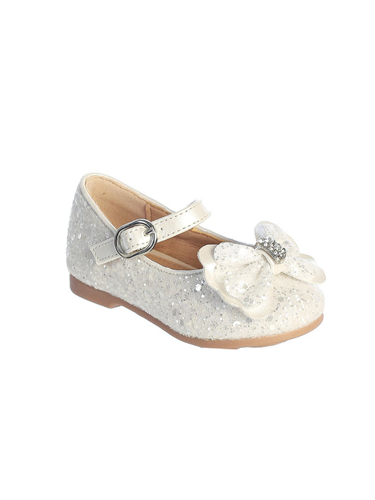 Adorable Glitter Flats with a Bow Accent with a Buckle Closure
