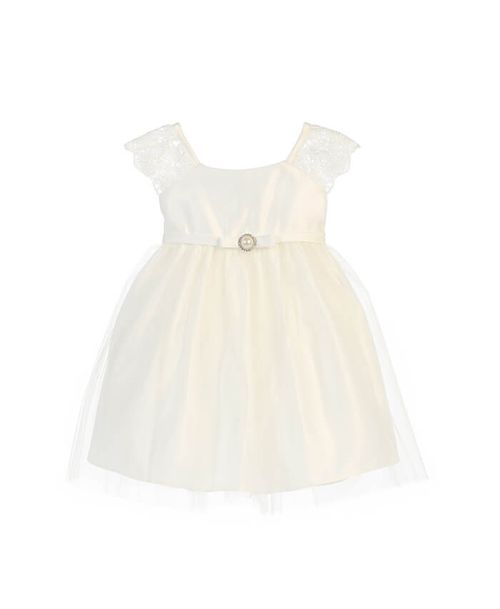 Infant Satin Dress w/Lace Cap Sleeves