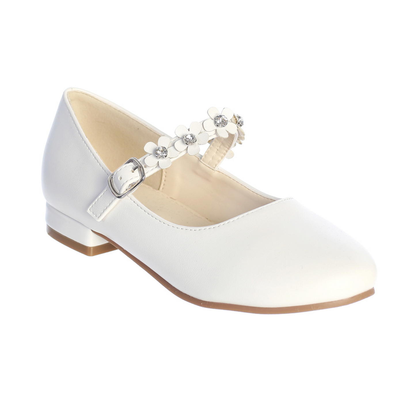 Girls Beautiful Leatherette Shoes with Flowers Across the Strap