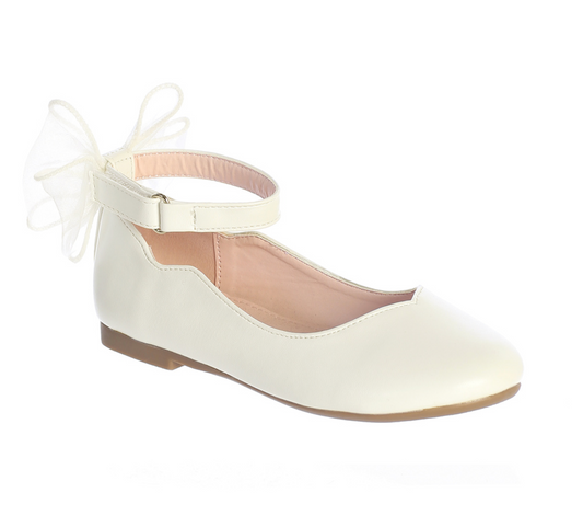 Girls Matte Flats with Organza Bow Back
