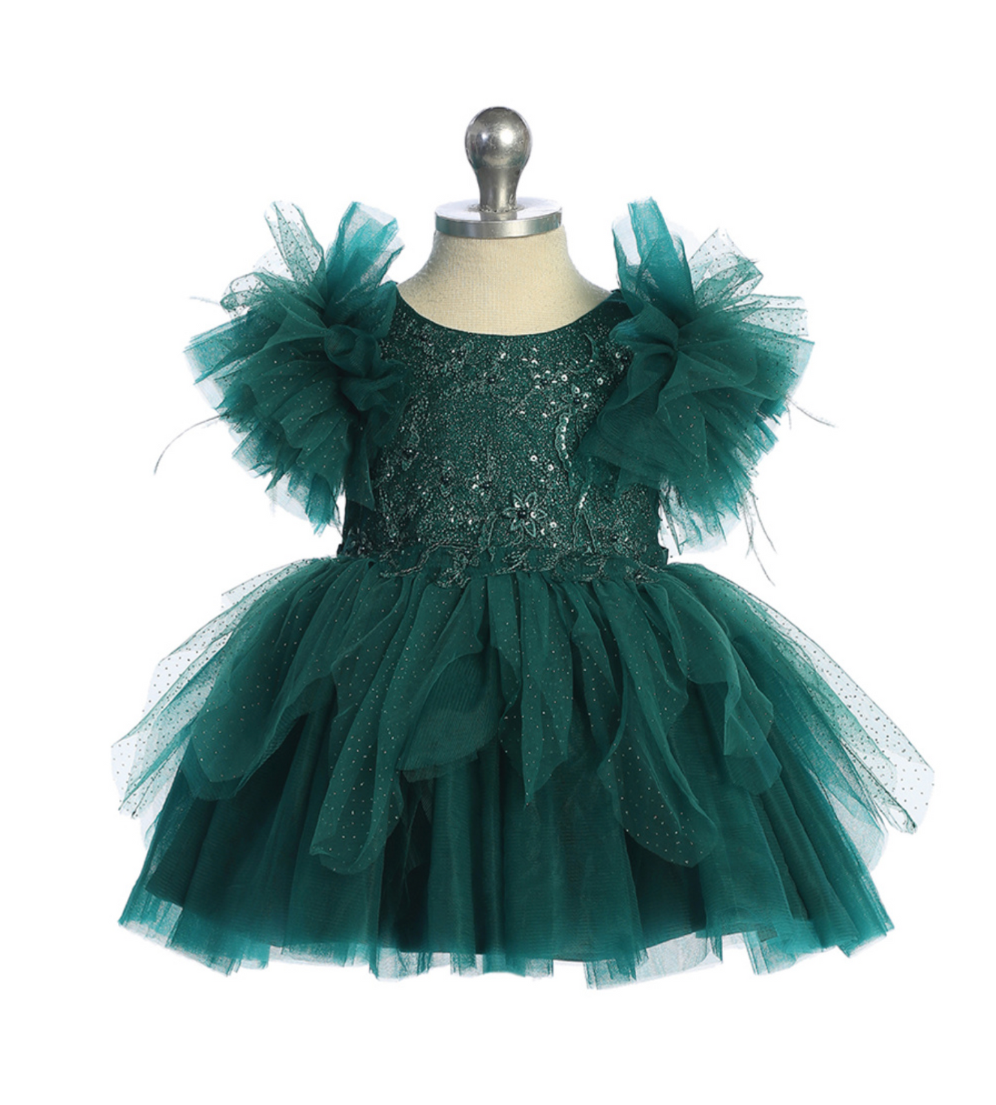 Infant Glitter Bodice with Lace Applique and Flutter Sleeves