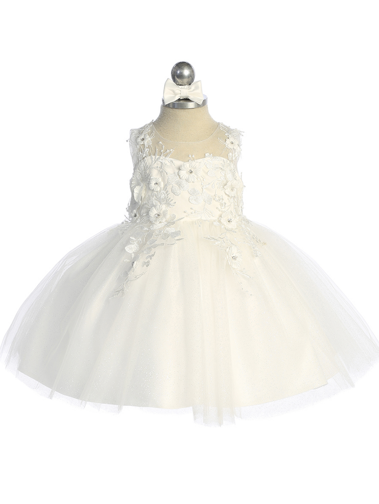 Infant Dress with 3D Floral Bodice with Glitter Tulle Skirt