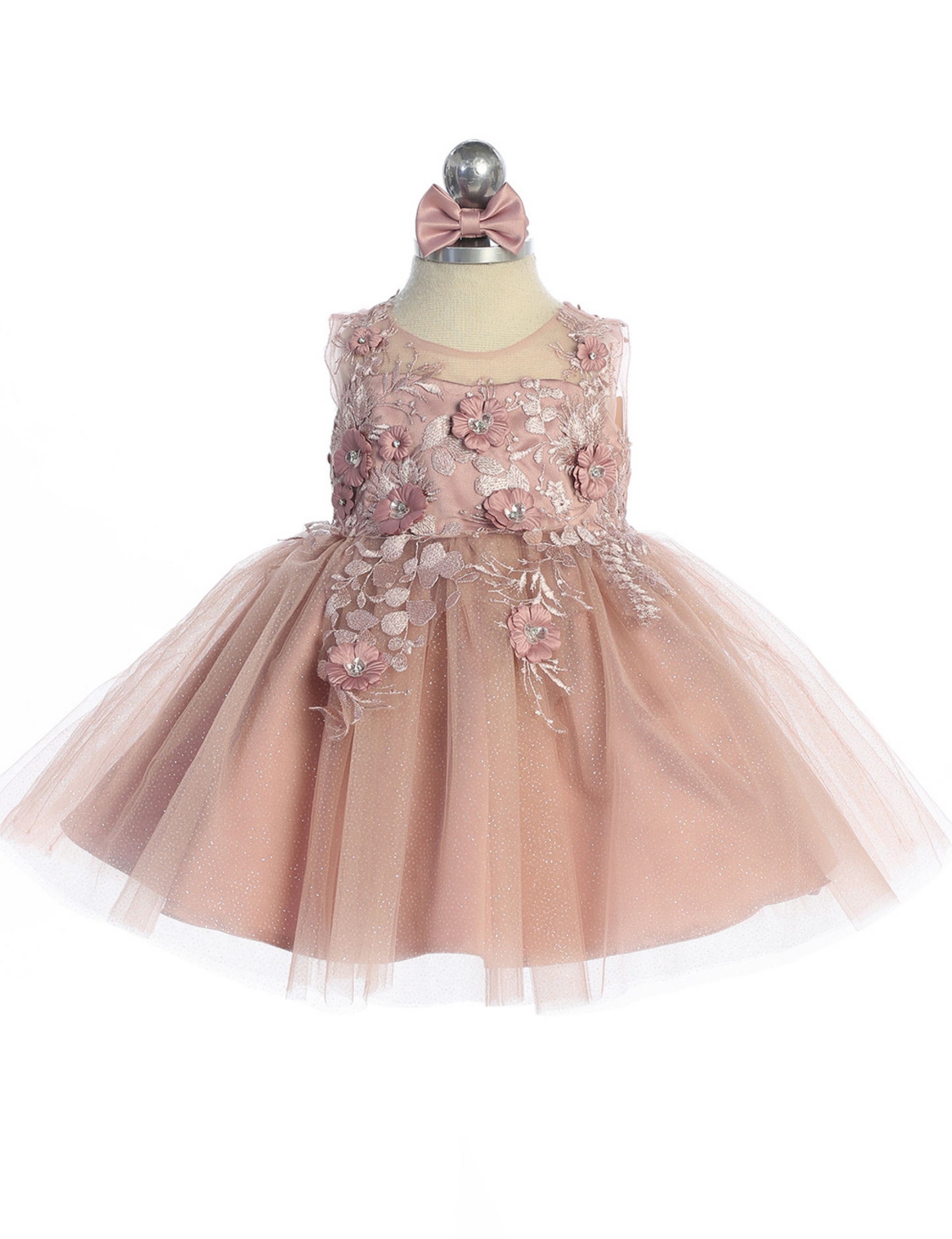 Infant Dress with 3D Floral Bodice with Glitter Tulle Skirt