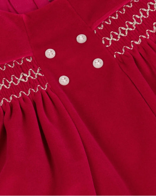 Mayoral Newborn Baby Girls Cherry Red Smocked Velvet Dress