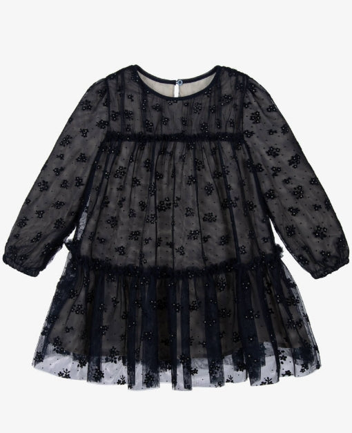 Mayoral Girls Navy Blue Floral Tulle Dress