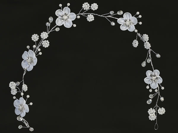 Floral headpiece with rhinestones and pearl accents