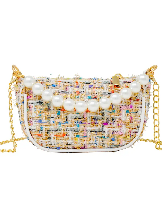 Tweed Pearl Clutch Handbag