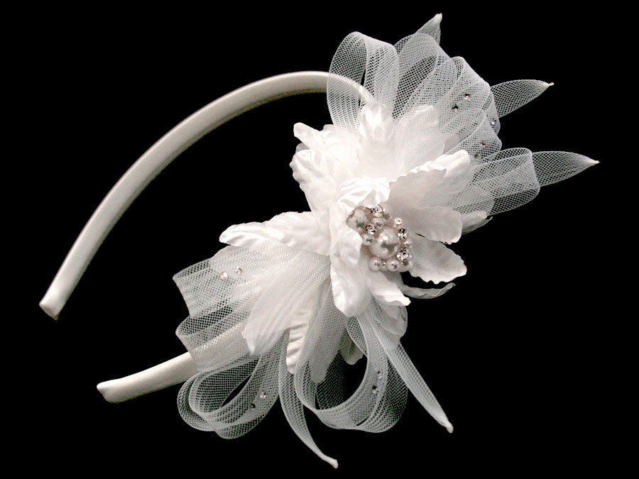 Satin flower with pearls & rhinestones Headband