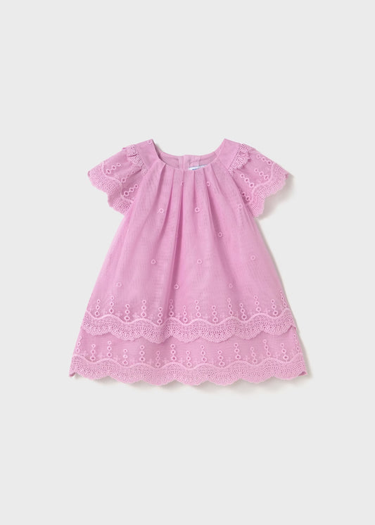Mayoral Baby Embroidered Tulle Dress with Ruffles